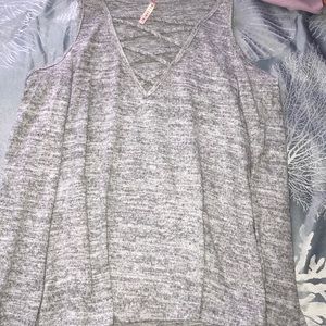 Grey lace up sweater